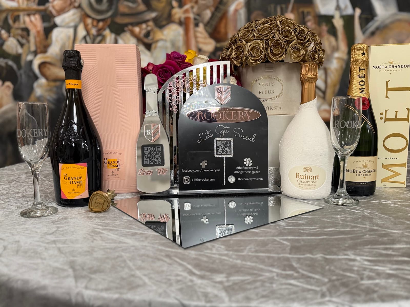 Champagne and celebration display at The Rookery