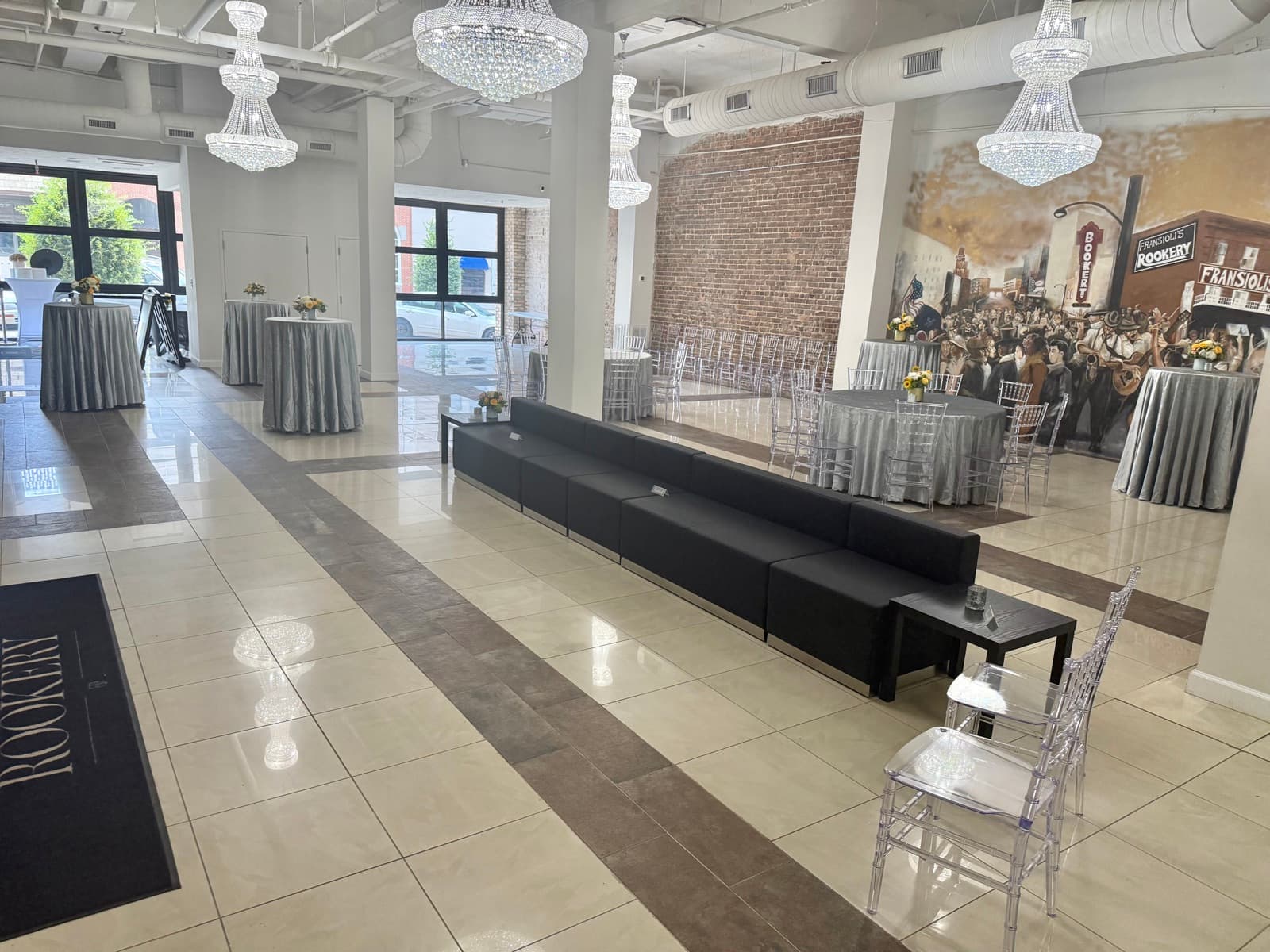 Grand lobby with chandeliers at The Rookery